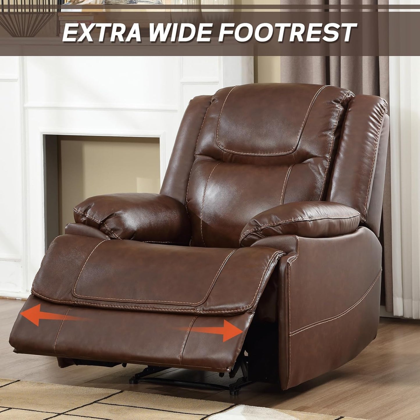 EBELLO Genuine Leather Manual Recliner Chair, Reclining Sofa Chair Couch for Living Room, Bedroom Furniture, Meeting Room, Brown