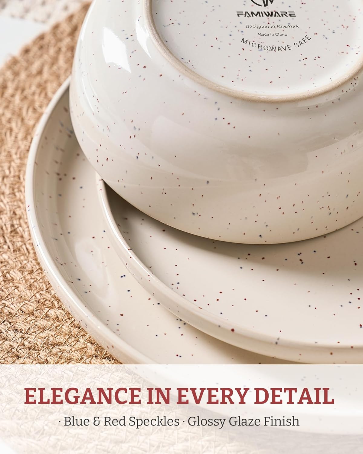 Famiware Meteor Plates and Bowls Sets for 4, 12 Pieces Dinnerware Sets, Microwave and Dishwasher Safe Dishes Set, Creamy White