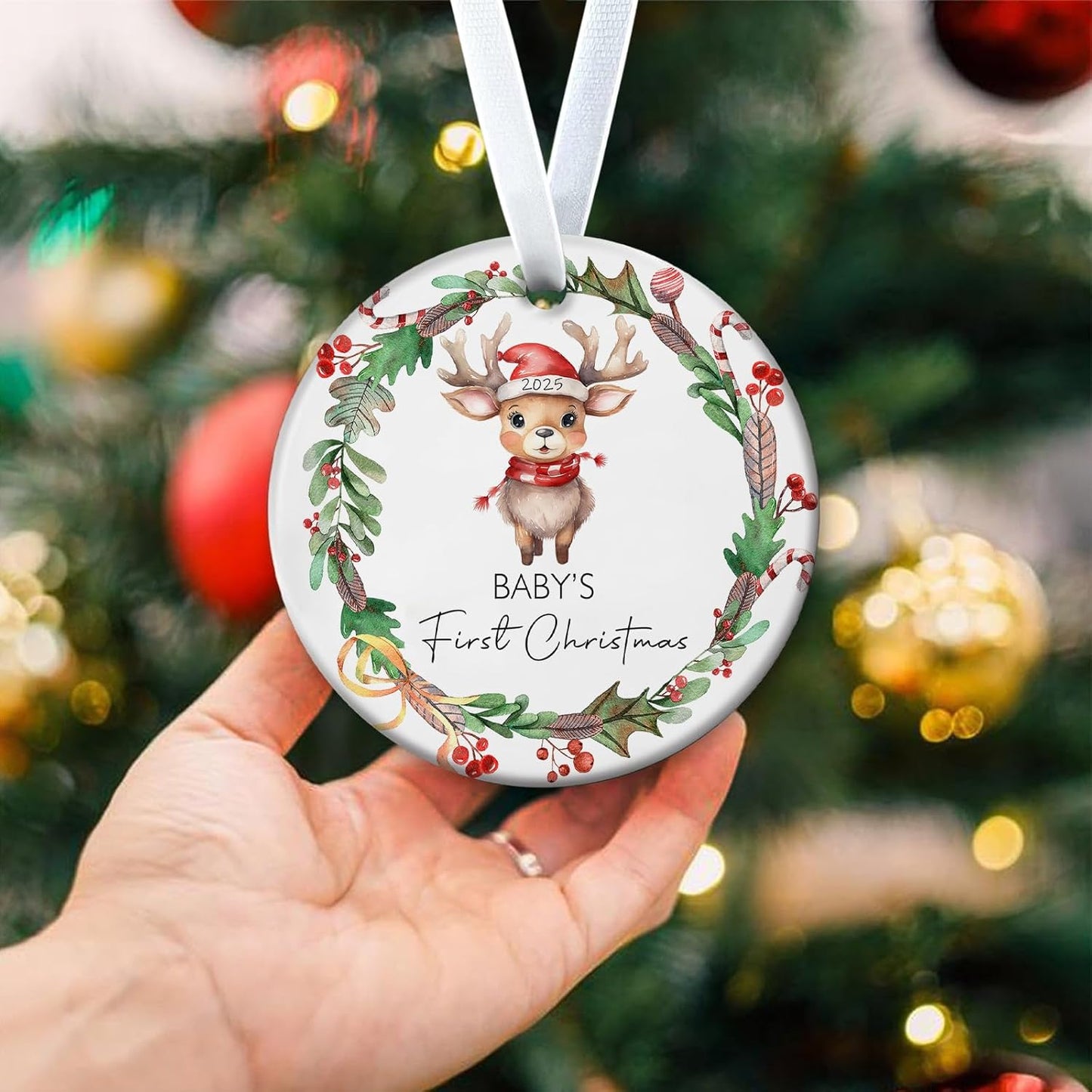 Baby's First Christmas Ornament 2025 My First Christmas Ornament 3 Inch Ceramic Keepsake for Newborn Boy or Girl, Personalized Xmas Tree Hanging Decor, for Baby’s 1st Xmas