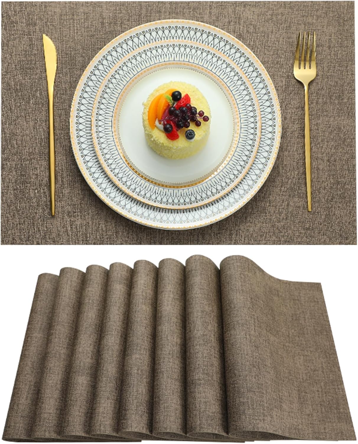 Placemats Set of 8 Washable Heat Resistant Place Mats PVC Woven Dining Table Mat Brown 8pcs