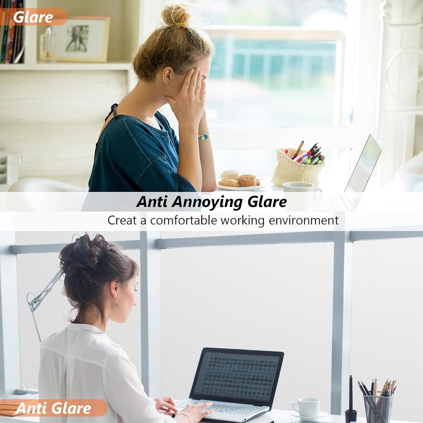 Kromapolis Window Privacy Film Frosted Glass Window Film, Heat Blocking Privacy Film for Glass Windows, Static Cling Non-Adhesive Frosting Window Stickers for Door Home (Frosted, 17.5 x 78.7 inch)