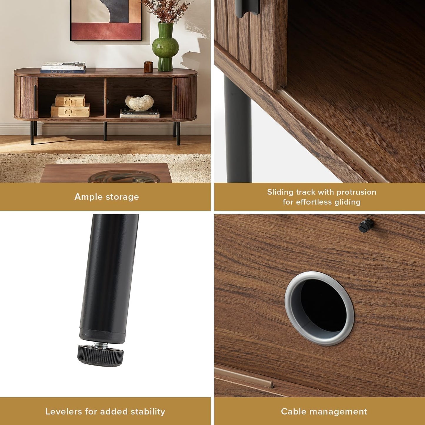 mopio Quin TV Stand, Mid Century Modern for 55/60/65 inch TV, Farmhouse TV Stand, Entertainment Center with Storage, TV and Media Console for Living Room (Walnut, 59" Tambour)