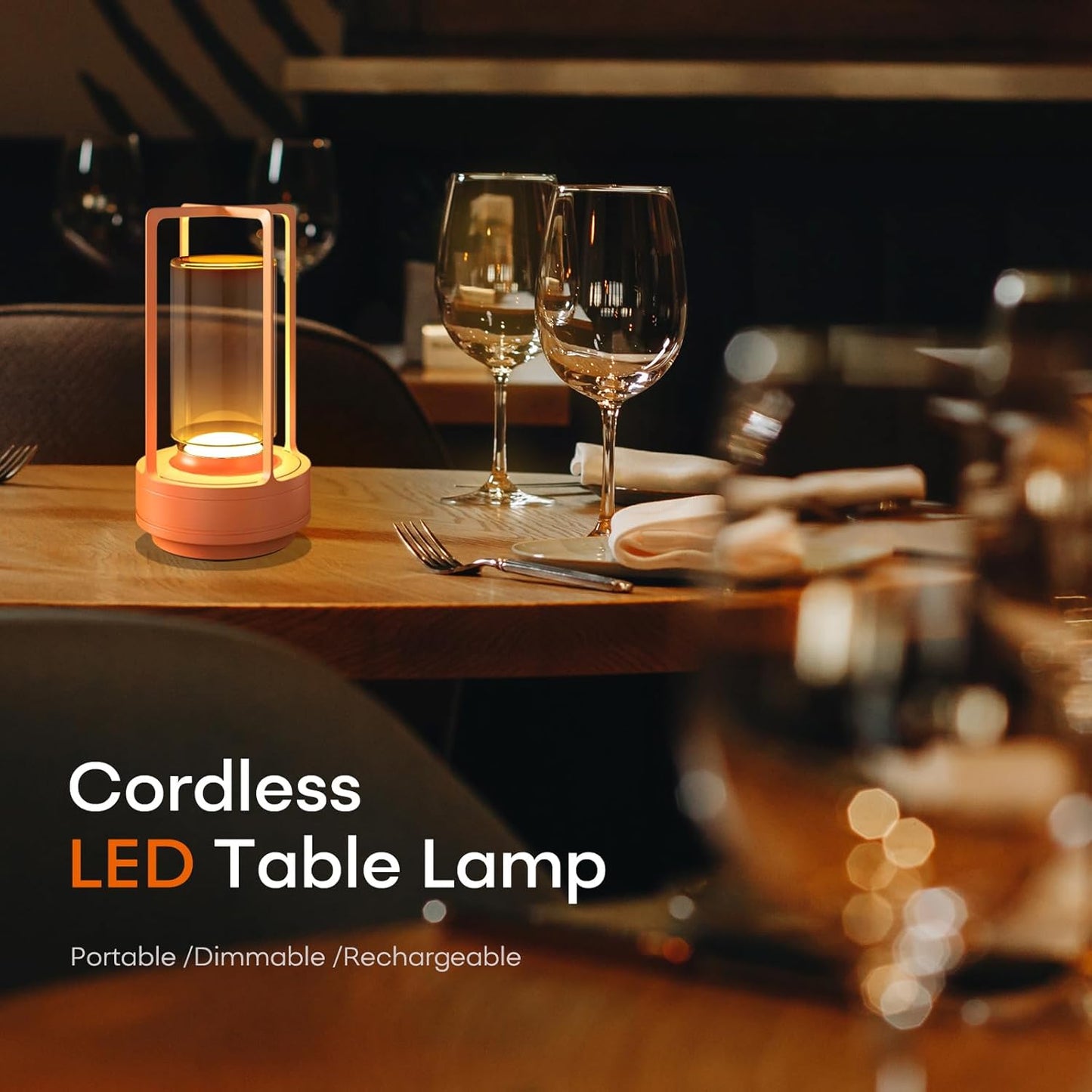 Portable Metal Table Lamp for Indoor/Outdoor ,Rechargeable Cordless LED Lamp, 3-Colour Infinitely Dimming Battery Powered Small Desk Lamp, Restaurant/Bedroom/Bar/Coffee/Camping Light (Orange set of 2)