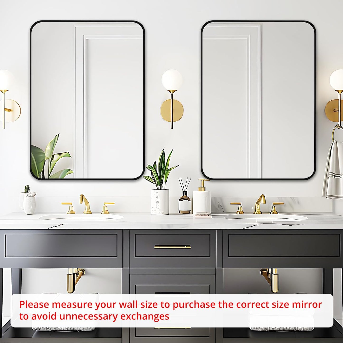 Fabuday Black Bathroom Mirror for Over Sink - 20x28 Rounded Rectangle Wall Mirror, Matte Metal Framed Vanity Rectangular Mirrors for Bedroom, Living Room, Entryway Decor, Horizontally/Vertically