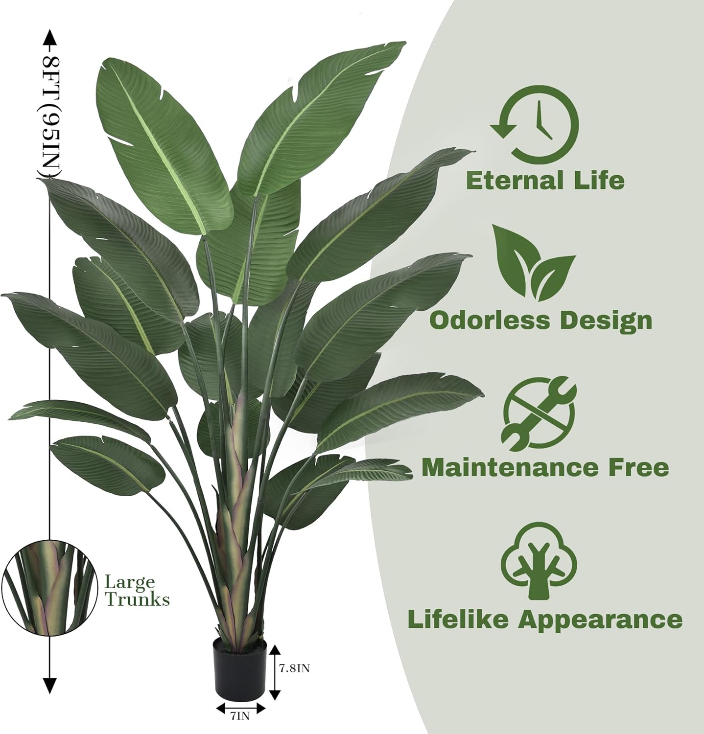 8ft Tall Bird of Paradise Artificial Tree (94 Inch) with Large Trunks and Realistic Leaves Big Faux Floor Potted Plants Fake Silk Plants for Home Office Living Room Decor Indoor (8feet,1pack)