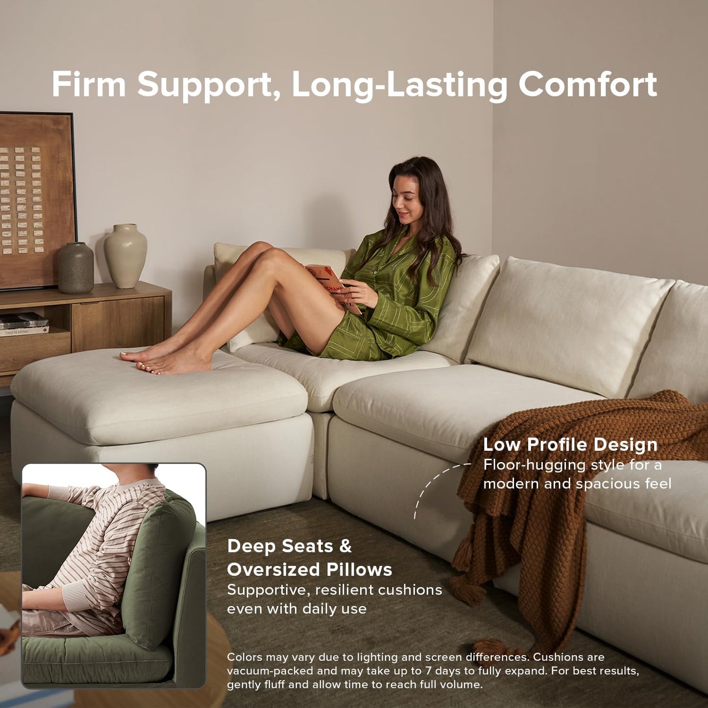 mopio Oversized Modular Sectional Sofa with Fully Removable Covers and Storage, Convertible U, L-Shaped and Sleeper Sectional, Modern Couches with Ottoman Chaise (Olive Green Velvet, 6 Seats, U)