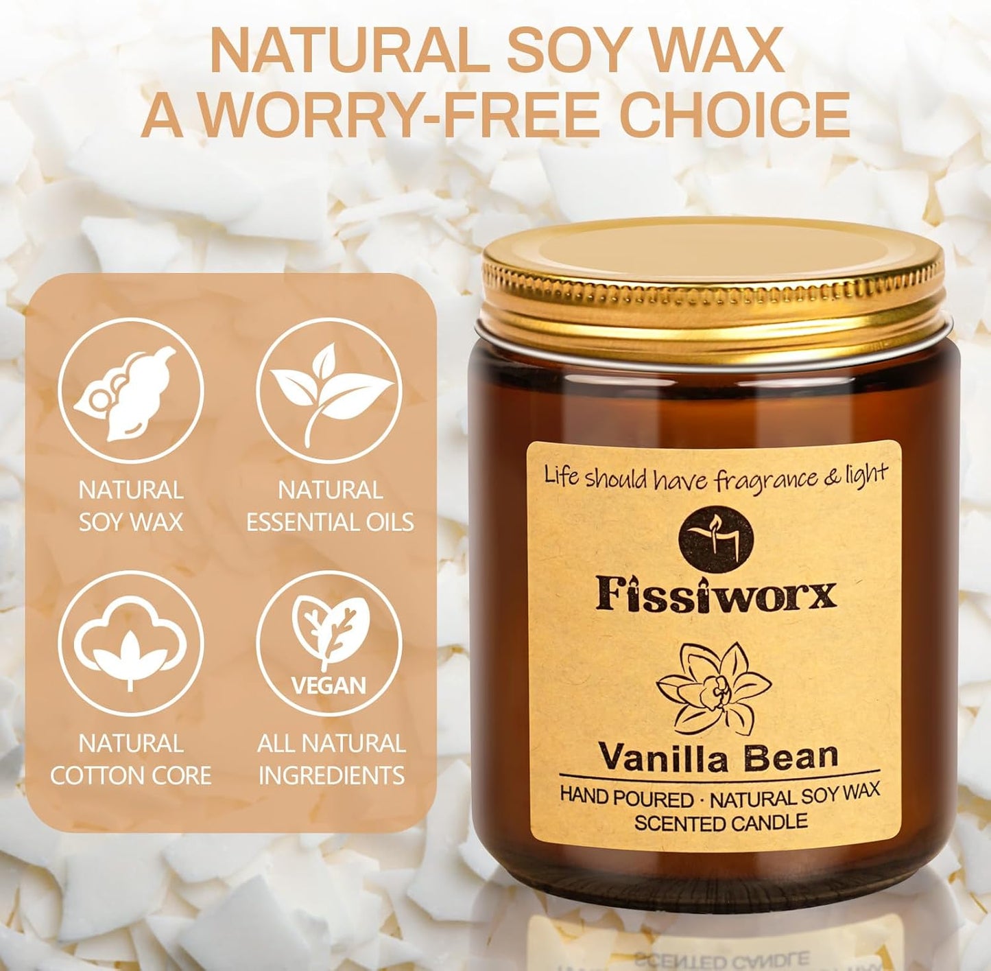 Vanilla Scented Candle Set 2 Pack, Candle for Home Scented, Odor Eliminating, Stress Relief, total15oz, 110 Hours Long Lasting Candles, Soy Candle Gift Set for Women