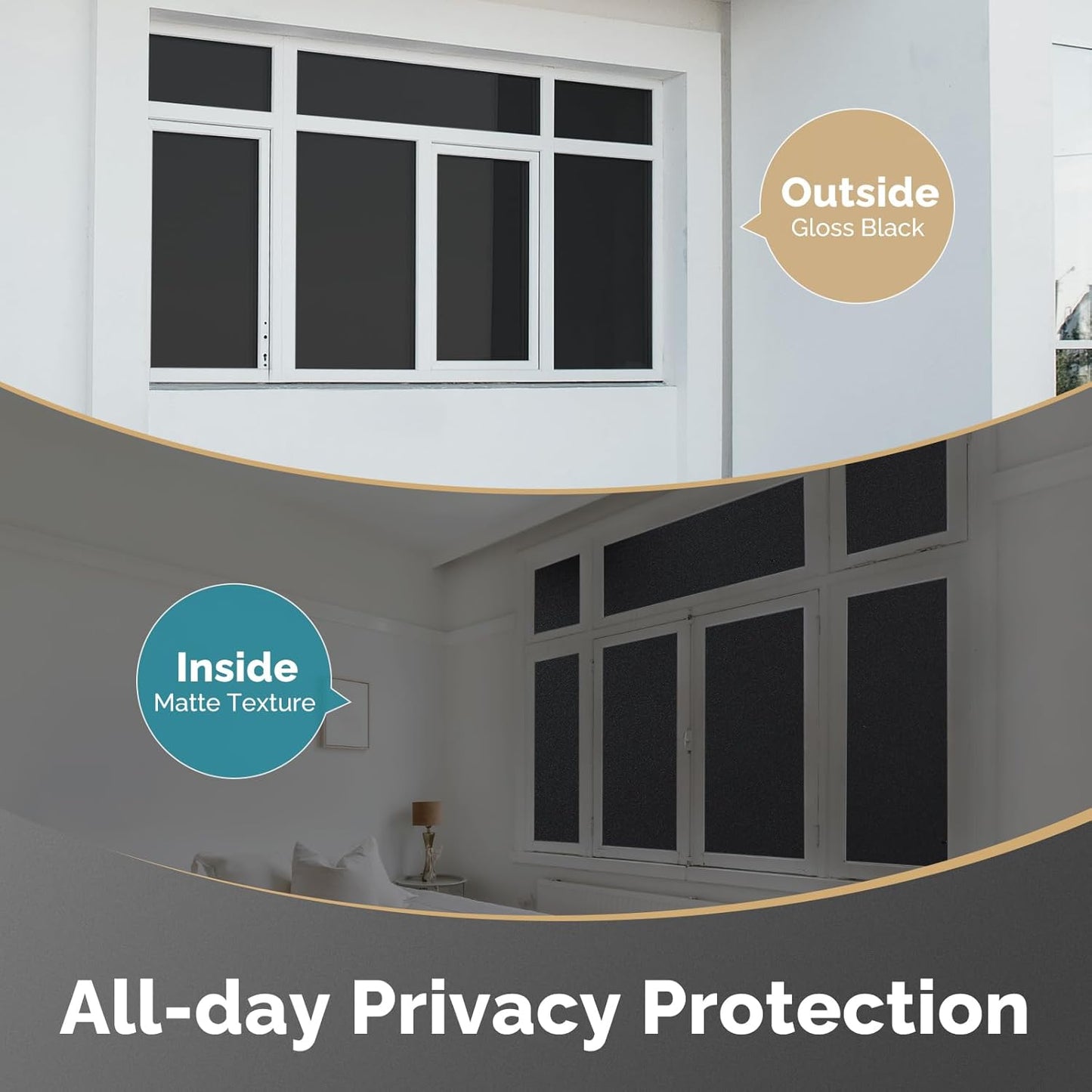 DOWELL Blackout Window Film, 100% Light Sun Blocking Static Cling Frosted Privacy Film for Glass, Heat Control Removable Window Tint, Room Darkening Cover for Day Sleep, Black, 17.5" x 157.5"