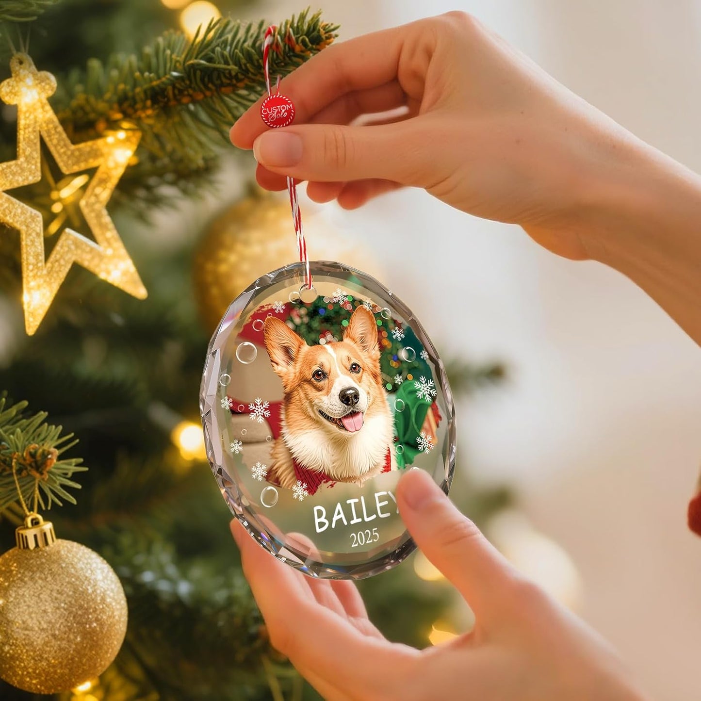 Bemaystar Personalized Dog Cat Ornaments with Photo Text - Dog Ornaments for Christmas Tree, Custom Pet Ornament, Puppy 1st Xmas Gifts, Personalized Gifts for Christmas for Pet Lovers