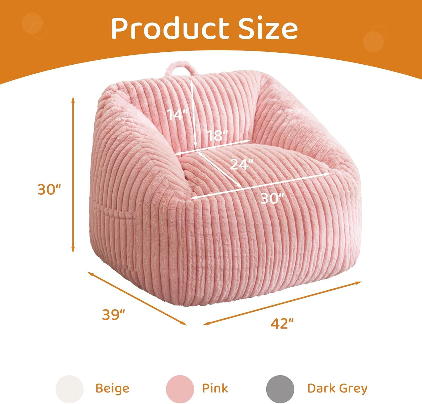 BYBYME Giant Bean Bag Chair for Adults and Kids, Large Comfy Cozy Beanbag, Floor Sofa for Teens, Living Room, Gaming, Reading, Pink