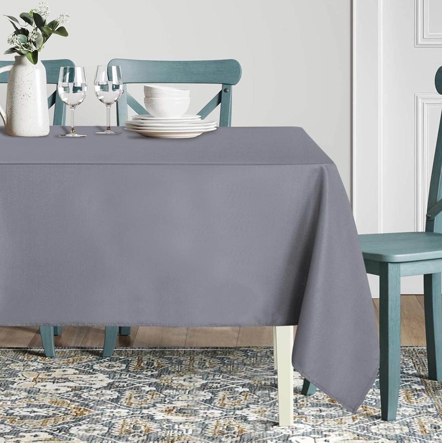 sancua Rectangle Tablecloth - 70 x 90 Inch - Stain and Wrinkle Resistant Washable Polyester Table Cloth, Decorative Fabric Table Cover for Dining Tables, Buffet Parties and Camping, Light Grey