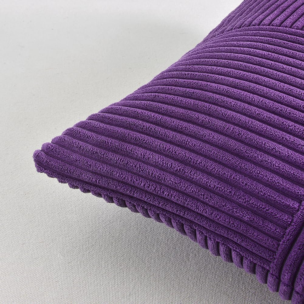 Fancy Homi 2 Packs Purple Decorative Throw Pillow Covers 16x16 Inch for Living Room Couch Bed, Farmhouse Boho Home Decor, Soft Corss Patchwork Corduroy Textured Square Cushion Case 40x40 cm