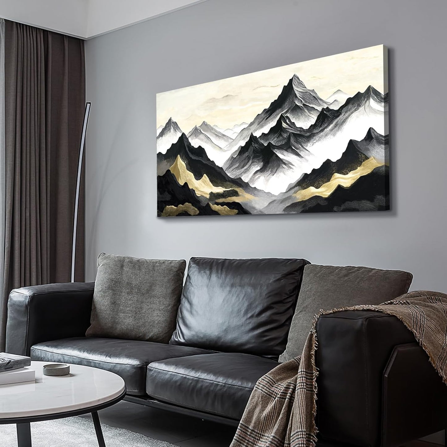 amatop Large Abstract Mountain Wall Art for Living Room Office Bedroom Modern Landscape Canvas Art Print Inspirational Artwork Horizontal Black Gold and White Nature Picture Wall Decor 48x24 Inch
