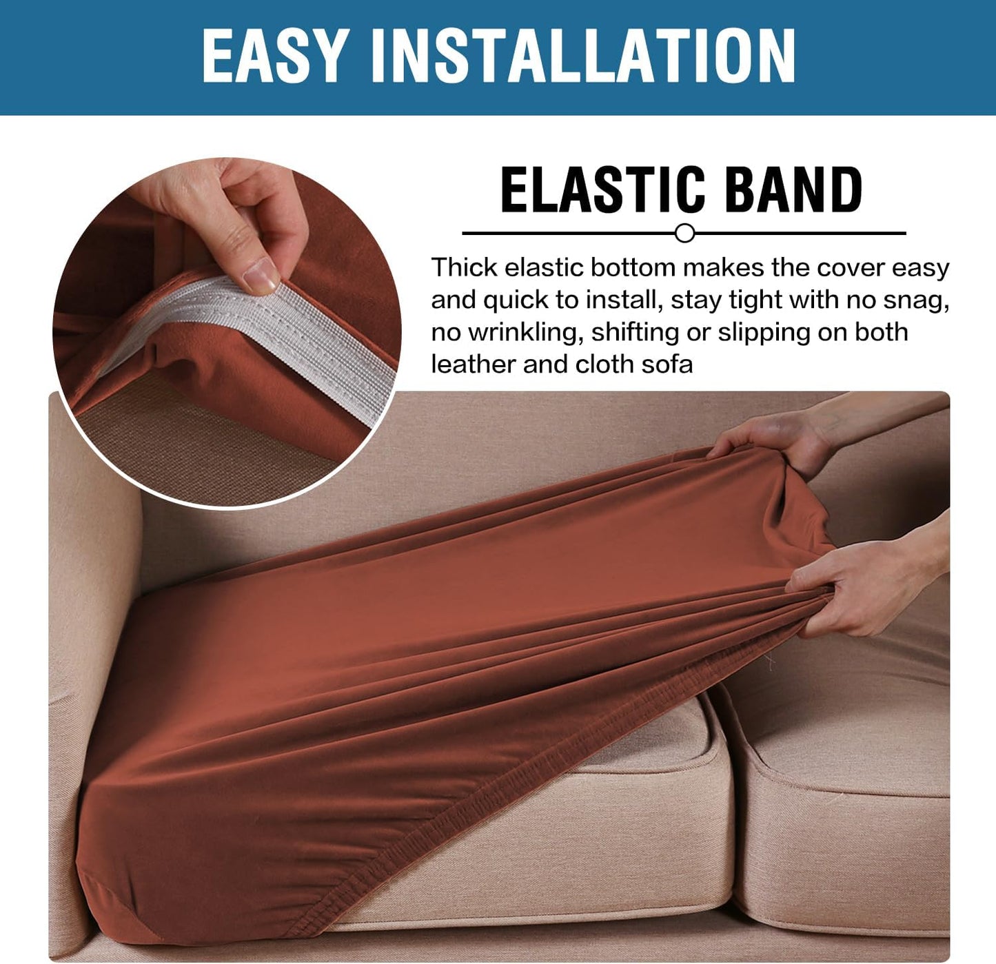 H.VERSAILTEX Velvet Stretch Couch Cushion Cover Plush Cushion Slipcover for Chair Loveseat Sofa Cushion Furniture Protector Seat Cushion Sofa Cover (3 Piece Sofa Cushion Covers, Rust)