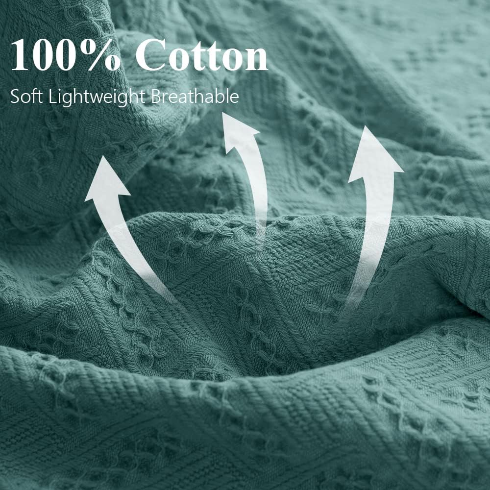 Simple&Opulence 100% Cotton Throw Blanket for Bed, Couch, Boho Luxury Geometric Knit Woven Blanket with Tassels Soft Lightweight Cozy Breathable, Vintage Farmhouse Decoration for All-Season(Green)