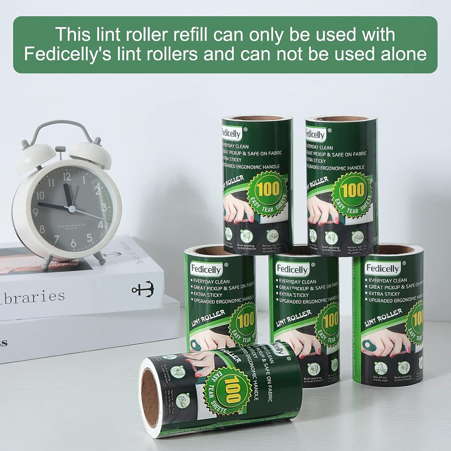 Fedicelly Lint Rollers Pet Hair Extra Sticky Refills,Mega Value Set 600 Sheets for Cat and Dog Hair Removal,100 Sheets Per Roller (Pack of 6)