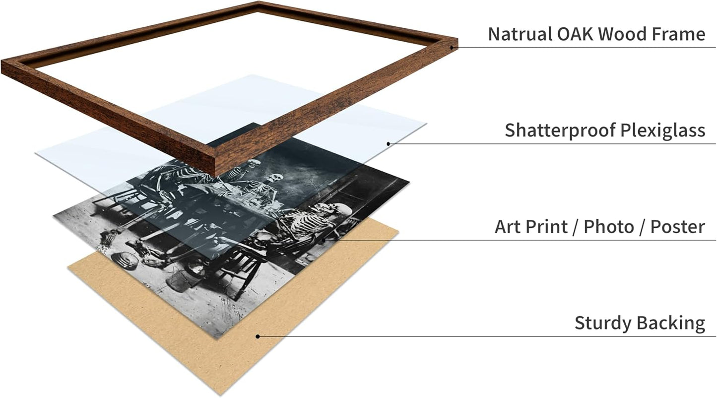 Poster Master Vintage Photograph Poster - Retro Daguerreotype Print - Gift for Artist, Friend - Skeletons Smoking at Table, Dinner Party, Goth - Wall Decor for Home, Dorm, 8x10 Brown Framed