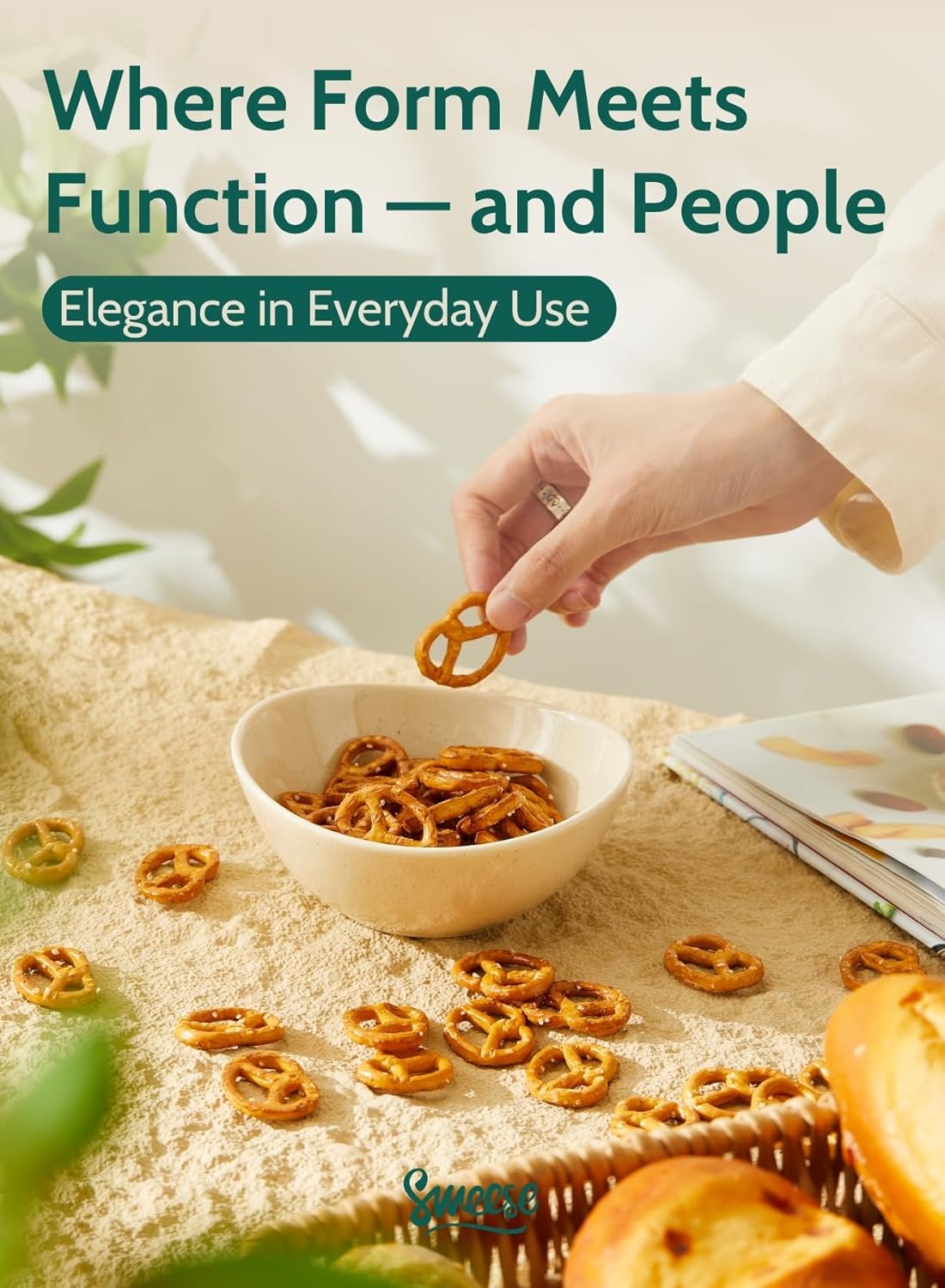 Sweese Porcelain Bowls 6-Pack - 5 Inch, 10 oz for Dessert, Soup, Rice, Microwave, Dishwasher Safe - Beige