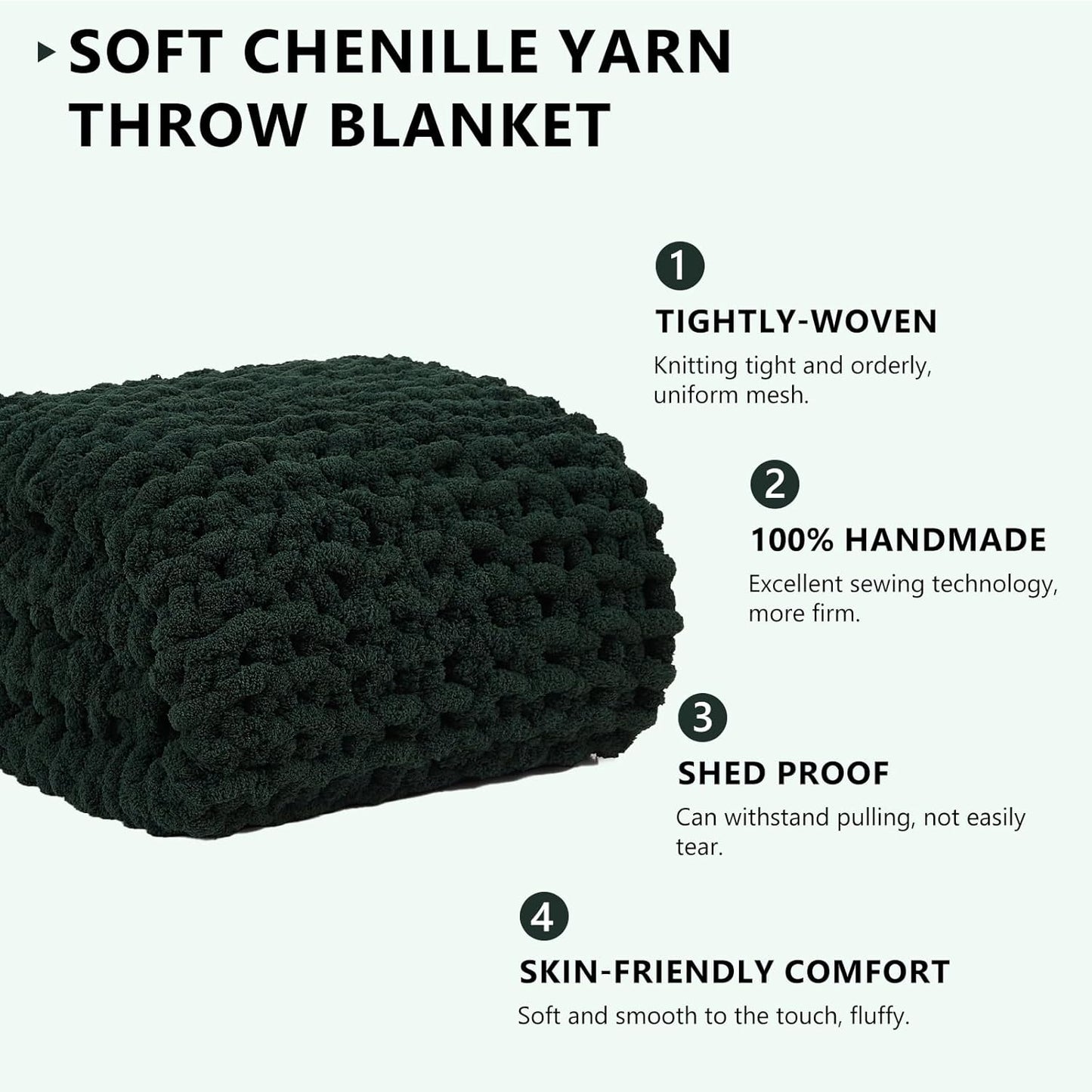 L'AGRATY Chunky Knit Blanket Throw - Soft Chunky Throw Blanket 60x80: 100% Hand Kintted Chenile Crochet Throw Blanket for Couch - Large Cable Knit Chunky Blanket for Home Decor(Olive Green)
