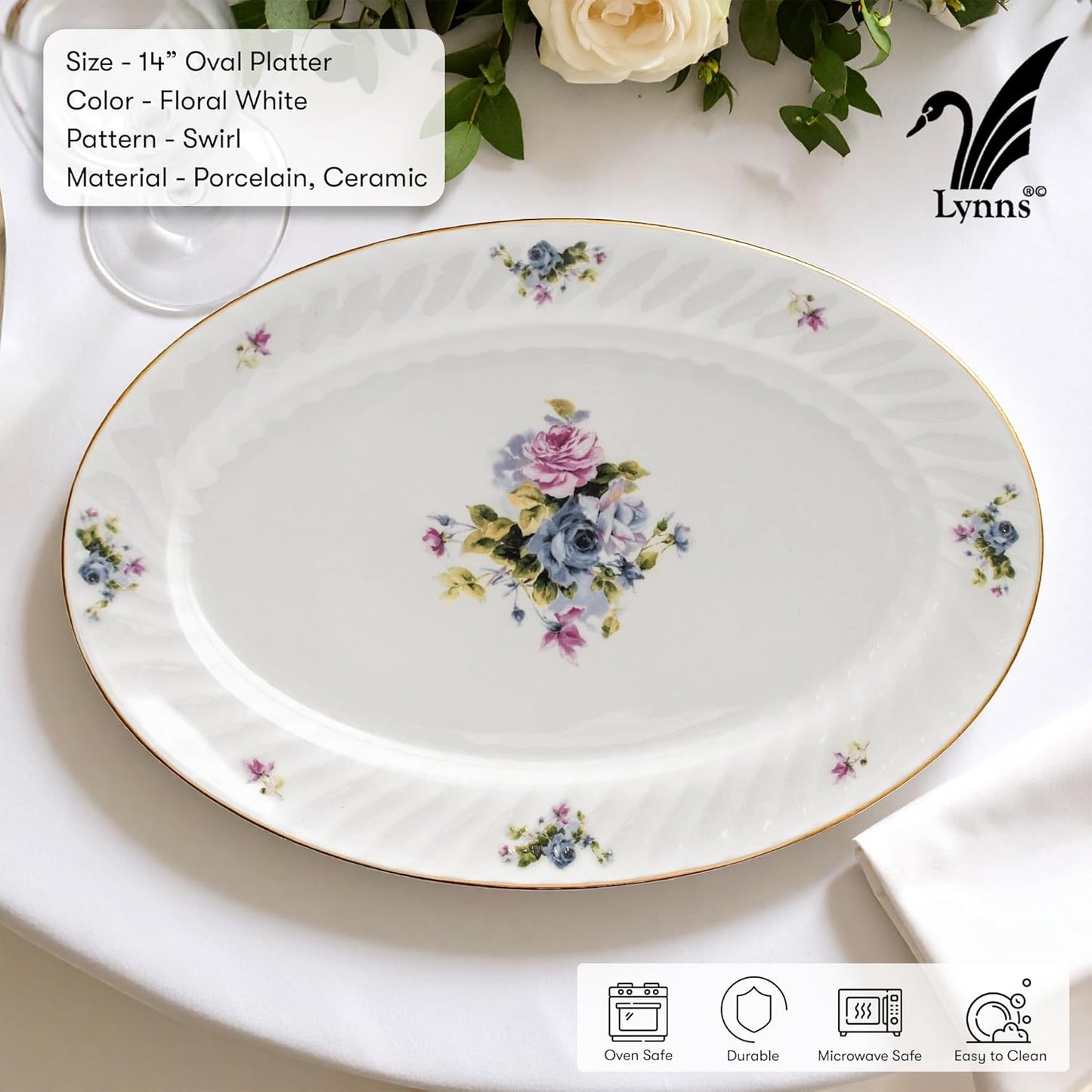 Lynns Paradise Serafina 14-Inch Oval Platter, Set of 2, Purple; Heavy Duty; Chip Resistant; Lead and Cadmium Free; Freezer to Oven Safe up to 500°F