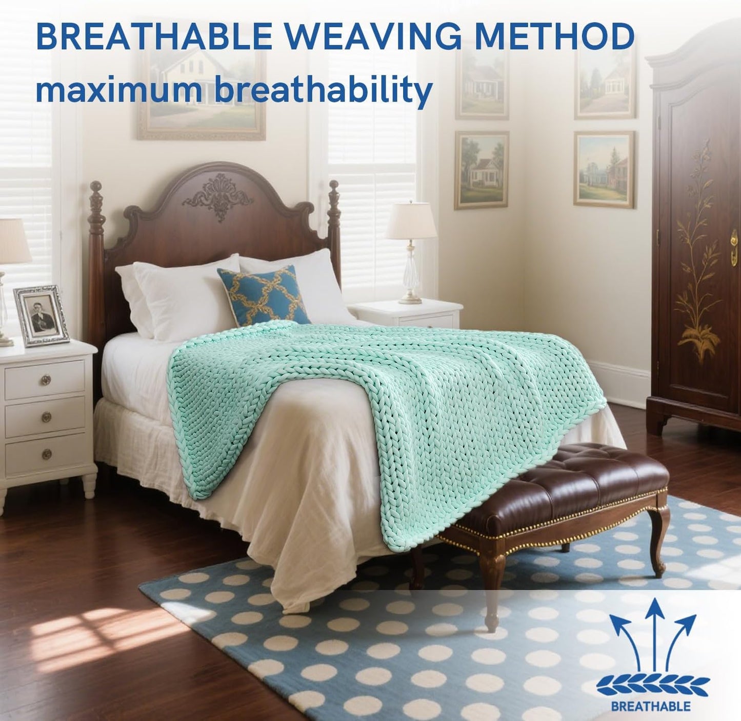 YnM Cooling Chunky Throw Blanket, Medium-Weight, Hand Knitted, Skin Friendly, Ventilated and Breathable, Machine Washable, Home Décor Piece for Couch, Sofa and Bed (Menthe Green, 40x50 Inch)