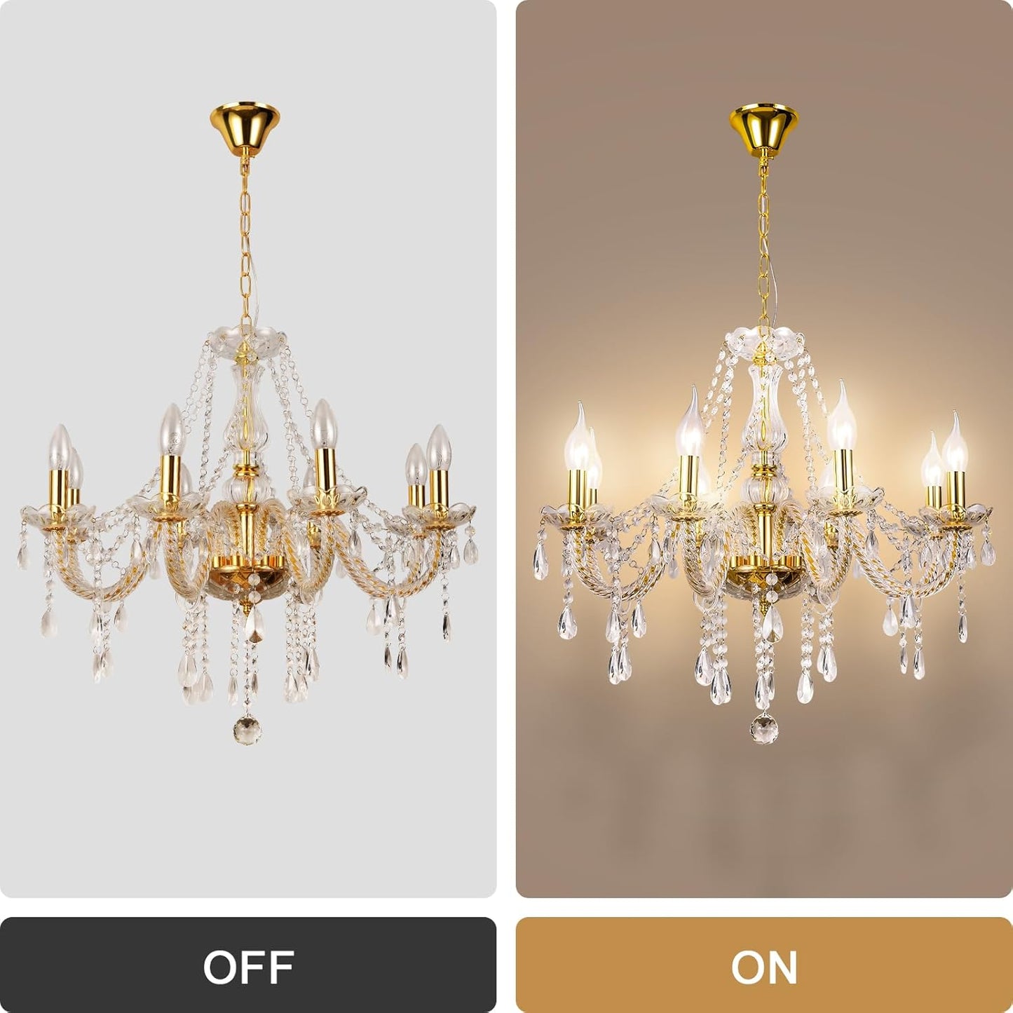 Modern Elegant 15 Lights K9 Crystal Glass Chandelier Golden Pendant Ceiling Lighting European Style for Dining Living Room Bedroom Transparent,15 E12 Bulbs Required