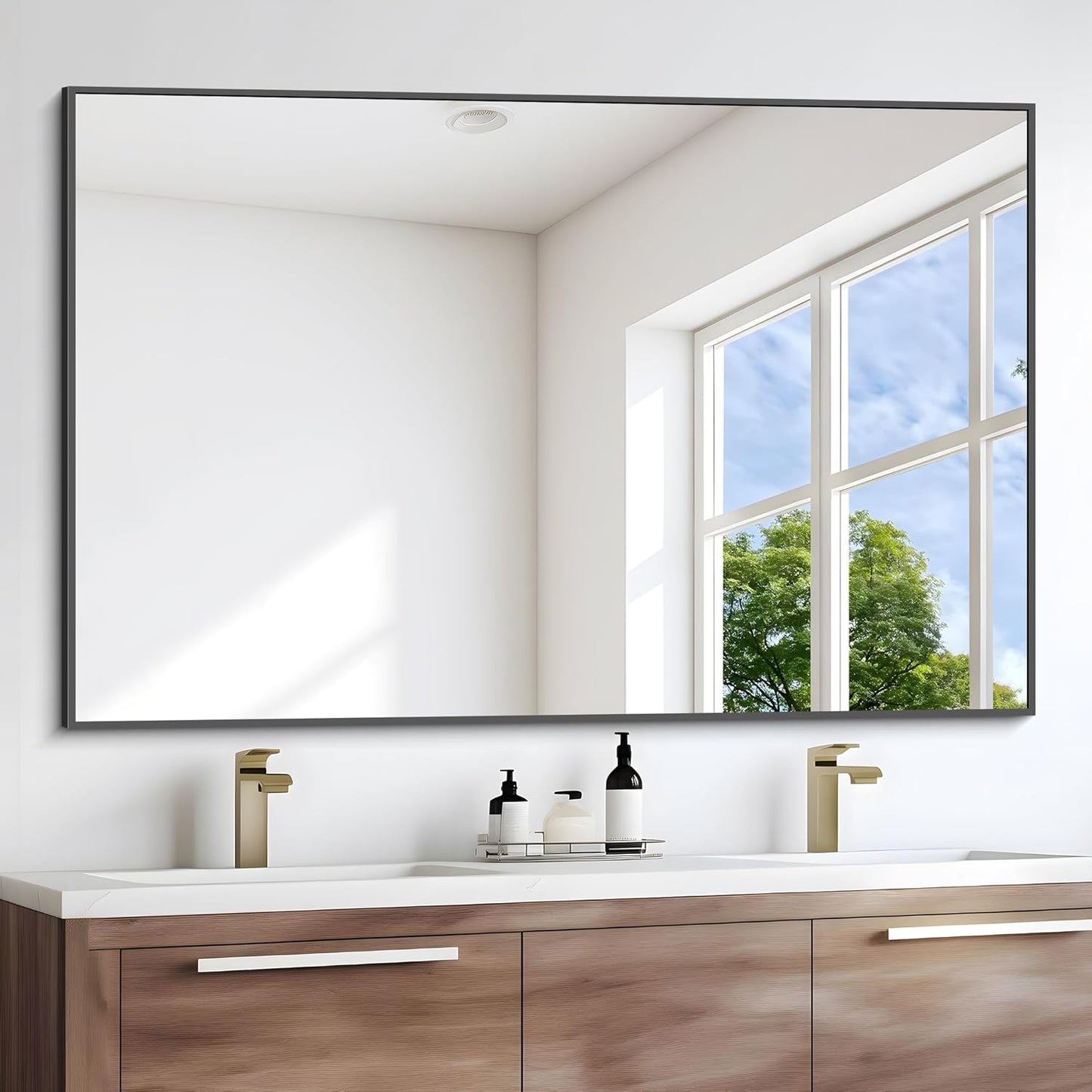 Black Bathroom Mirror for Wall, 55x30 Inch Rectangle Mirrors with Metal Frame, Modern Vanity Wall Mirror Decor for Bathroom Living Room, Entryway Hangs Horizontal or Vertical