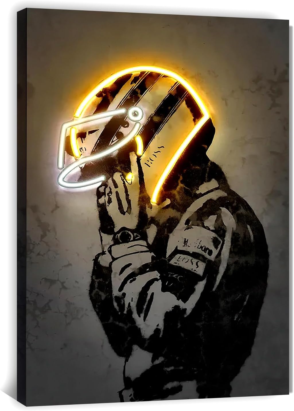 Sorventina Racing Wall Decor Painting, Sports Art Decor Neon Racing Poster Motorcycle Wall Art, Canvas Prints for Room, Bedroom, Bar, gamer room, Wrapped Canvas Frame(16x24, Yellow)