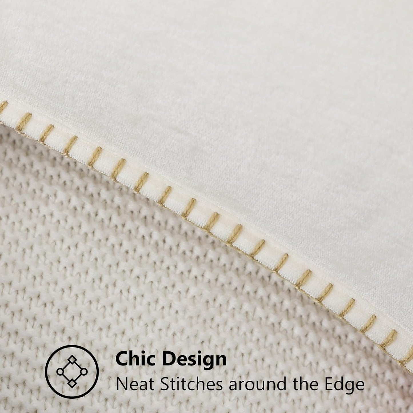 decorUhome Chenille Soft Throw Pillow Covers 24x24 Set of 2, Farmhouse Velvet Neutral Decorative Euro Pillow Covers with Stitched Edge for Couch Sofa Bed Home Decor, Cream White