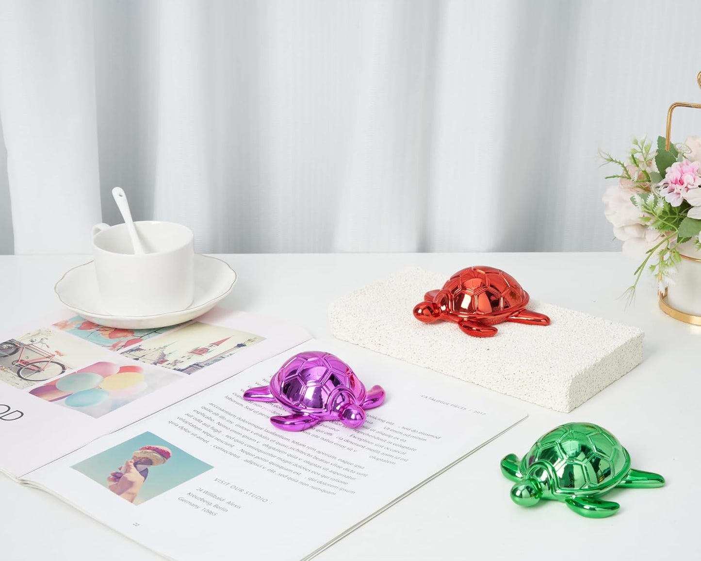 Small Sea Turtle Statue 4 inch Shiny Hot Pink Accent Knick Knacks Paperweight for Bathroom Home Office Shelf Desk Table Decor, Cute Sea Turtle Gifts for Women