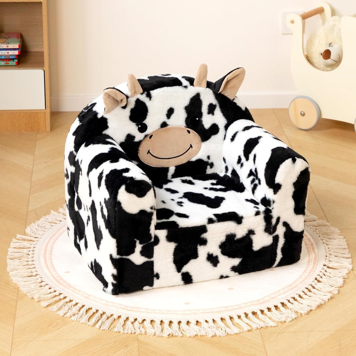 ALIMORDEN Animal Series Kid's Chair, Ultra-Soft Comfy Foam Filled Toddler Sofa Chair, Cute Animal-Shaped Design Toddler Couch, Lightweight Birthday for Baby Boys & Girls (Cow)