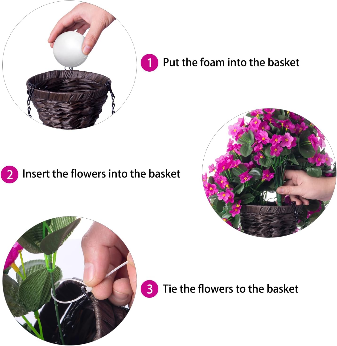 Artificial Fake Hanging Flowers Plants Baskets for Outdoor Fall Decoration, Faux Silk Fuchsia Daisy Mums Trailing Orchid UV Resistant for Home Outside Porch Garden Yard Patio Decor