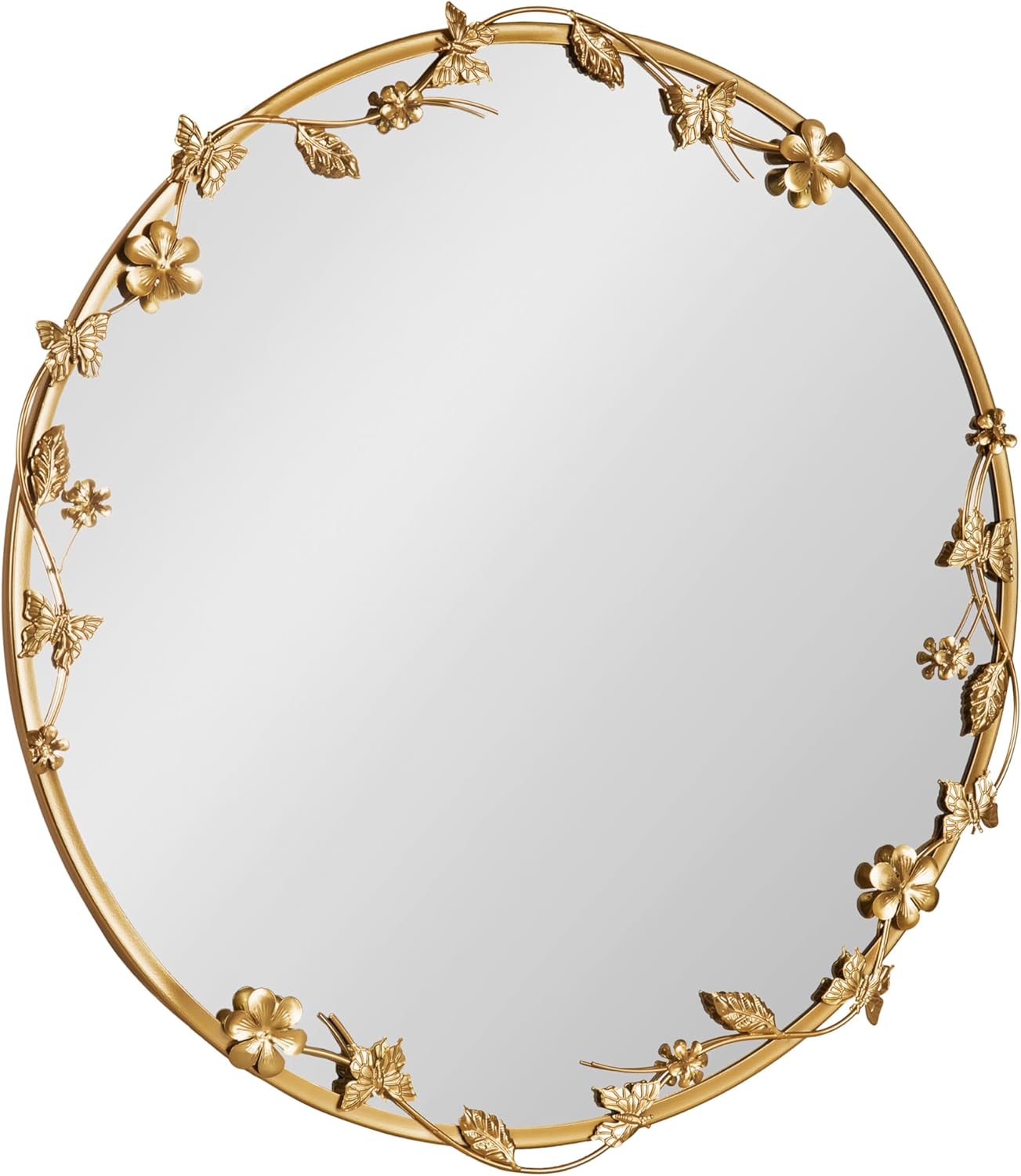Kate and Laurel Rosella Modern Ornate Round Wall Mirror, 26 Inch Diameter, Gold, Circle Mirror with Floral Detailing for Use as Bathroom Mirror for Over Sink or Cute Nursery Mirror Decor