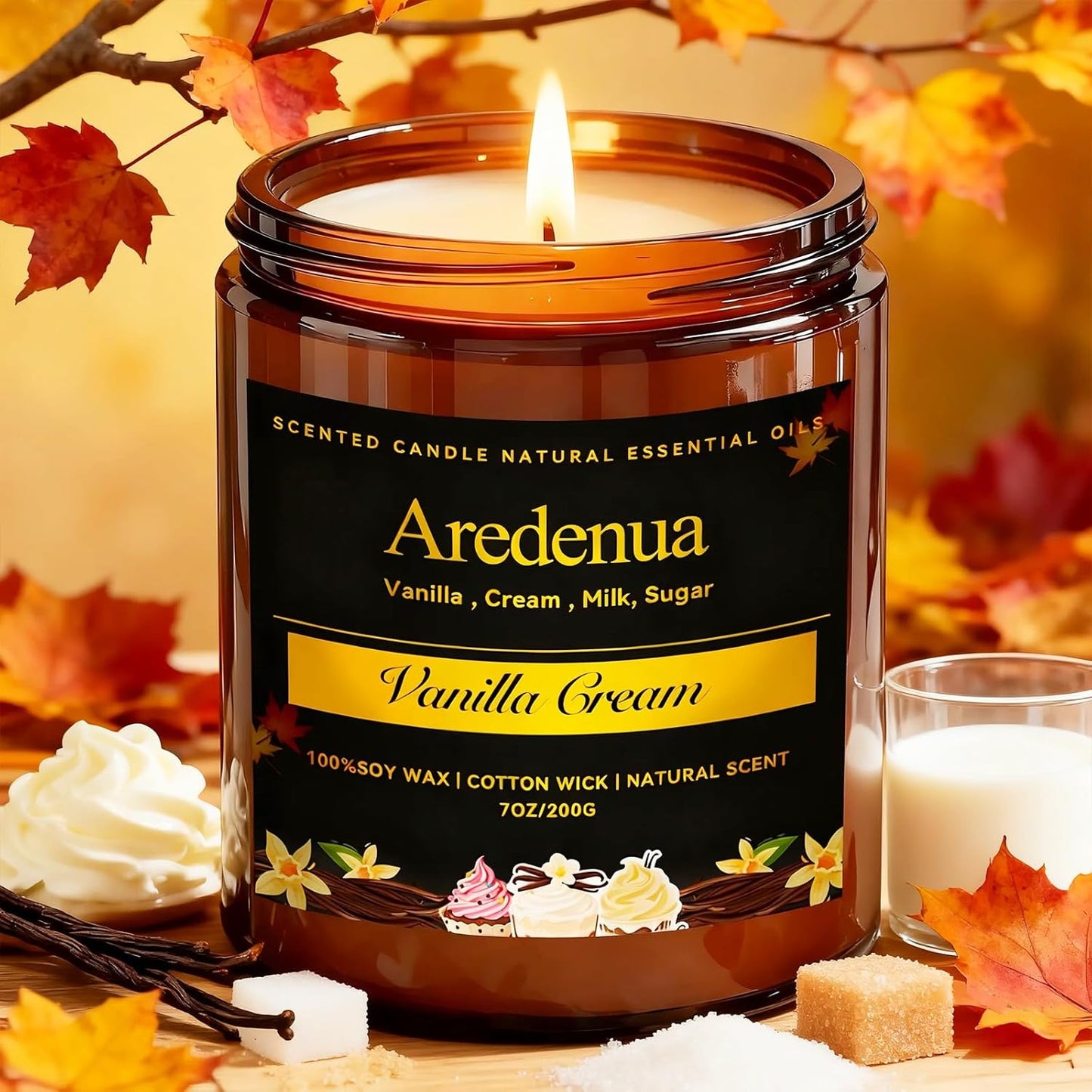 Vanilla Cream Candle – Soy Scented Candle for Home, Relaxation & Stress Relief, Clean Long Lasting Burn, Aromatherapy Candle for Women & Men, Sweet Cozy Vanilla Gift