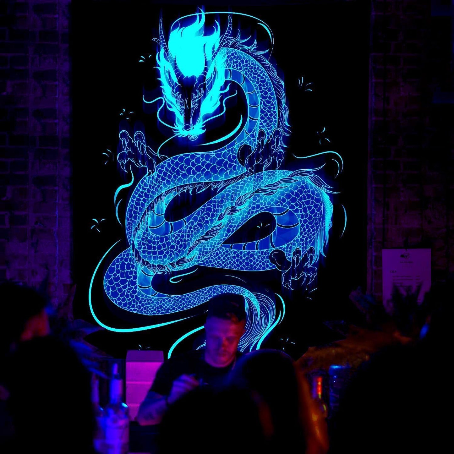 QGHOT Blacklight Dragon Tapestry Wall Hanging Cool Japanese Black Light Glow in the Dark Dragon Backdrop Uv Viking Tapestry for Boys Bedroom Mens Room Wall Deocr 90"x70"