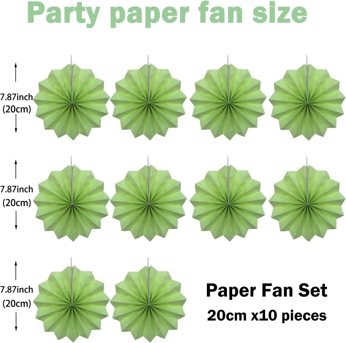 BARTHEW Green Hanging Paper Fans, 8in, 30 Pack, DIY Set, Minimalist Modern Style, Green, Military Theme, Birthday Occasion