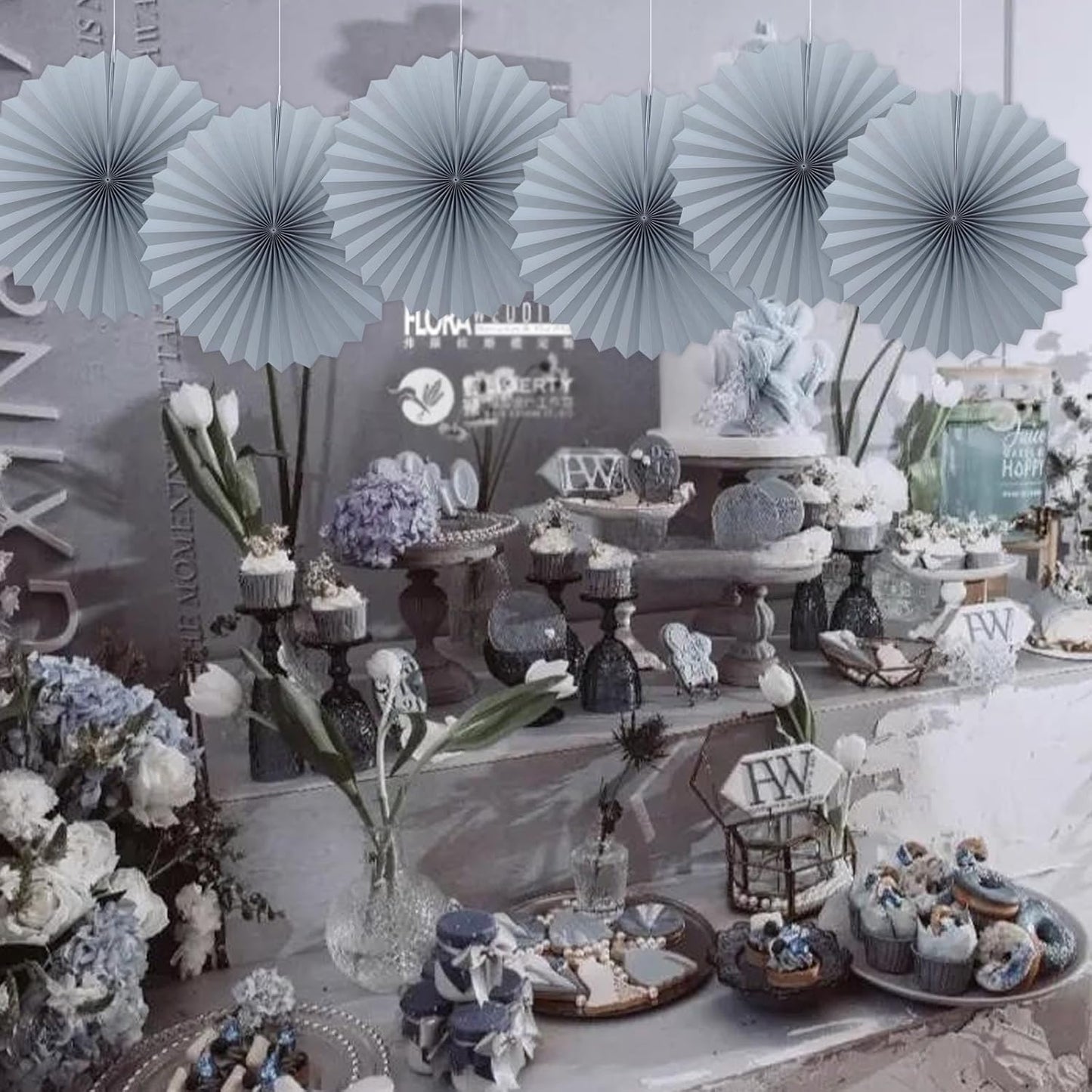 Gray Party Decorations,Wedding Decorations for Party Events Accessories,Anniversary Decorations,Birthday Decorations for Men,16in Hanging Paper Fans 30 Color DIY Set(Gray)