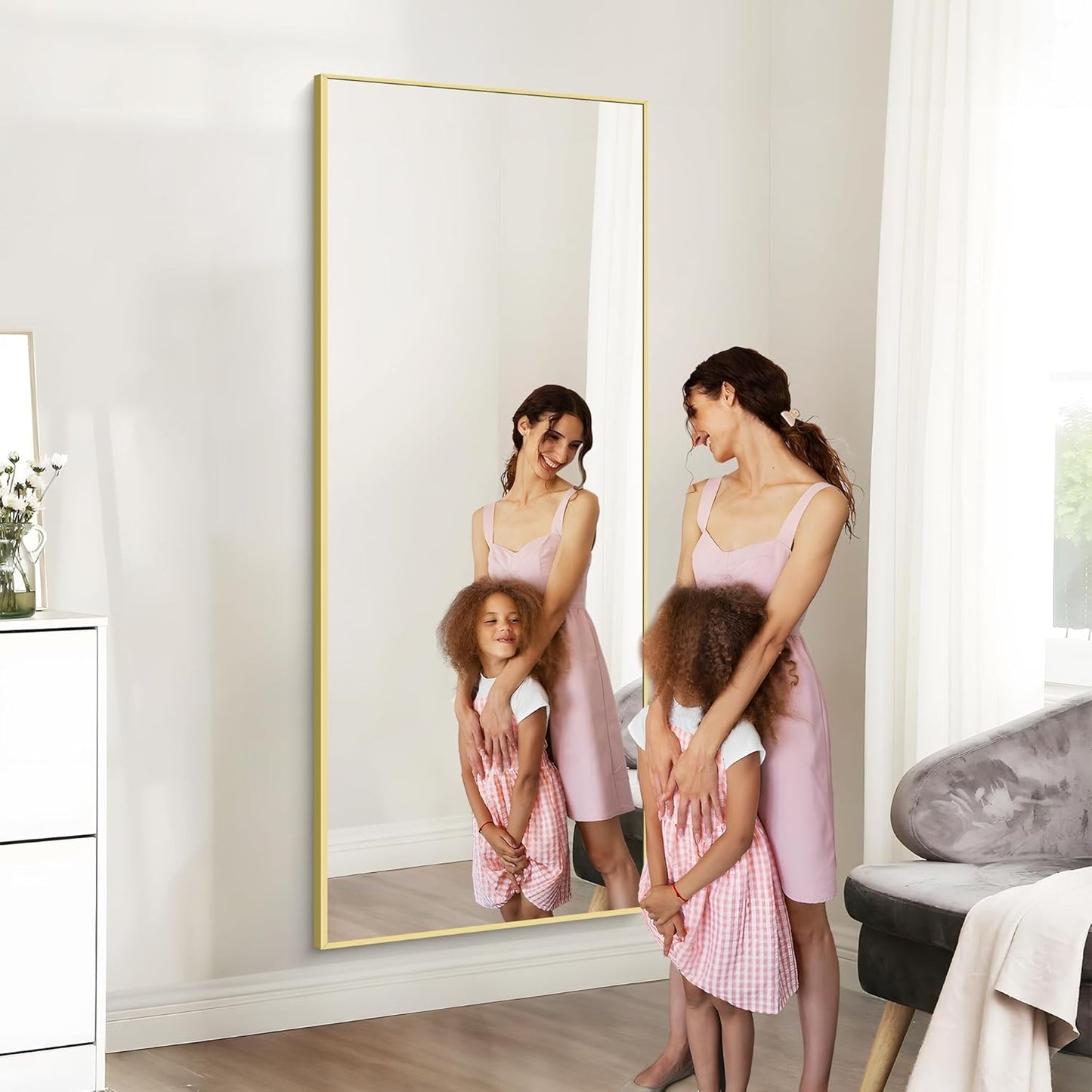 36x72inch Bathroom Mirror, Gold Rectangle Mirror with Thin Metal Frame, Large Rectangular Wall Mirrors for Bathroom, Living Roomm, Hair Salon, Big Farmehouse Mirror Hang Horizontal/Vertical