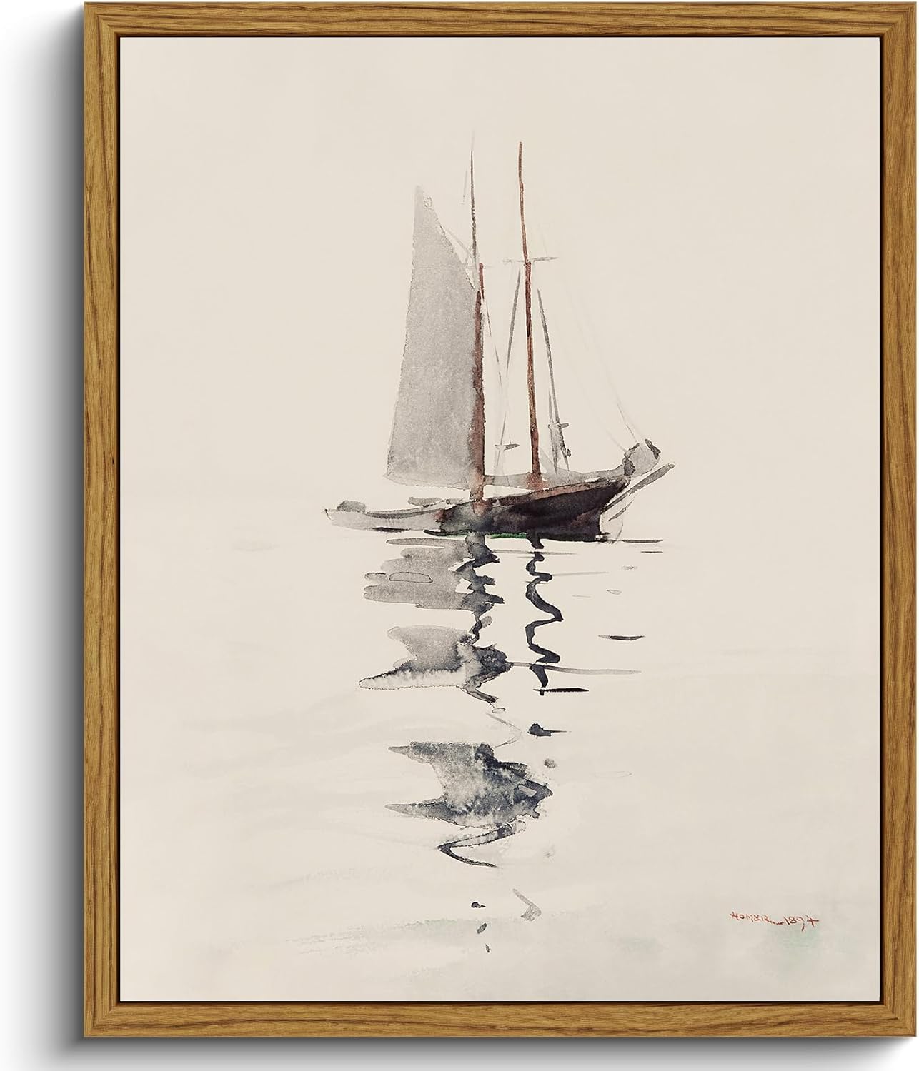 VIYYIEA Framed Wall Art for Living Room, Sailboat Canvas Prints, Classic Home Decor, Watercolor Painting Picture, Bathroom Wall Decor Gifts for Friends or Family -【Sailboat】-(10L x 8W)