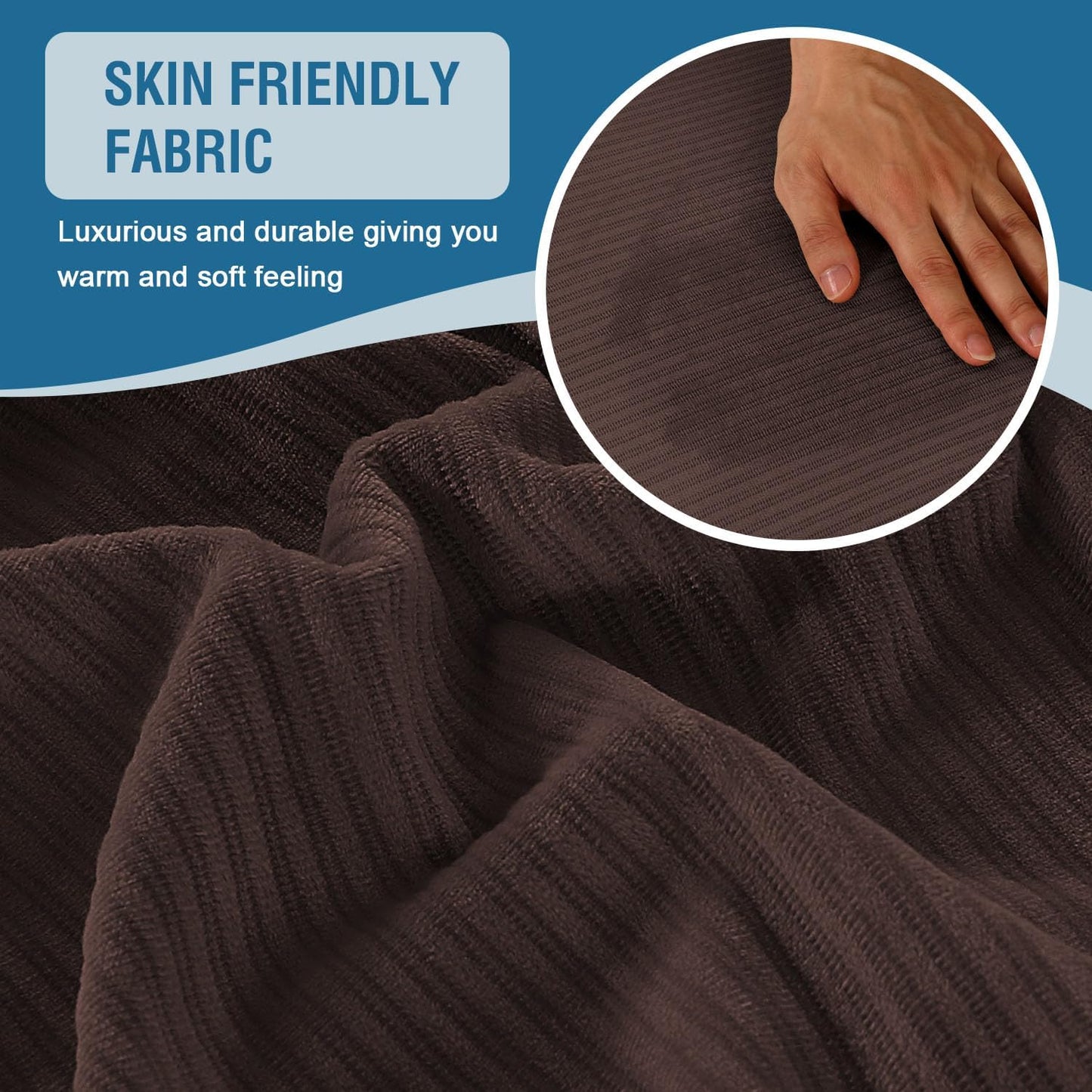 H.VERSAILTEX Velvet Stretch Couch Cushion Cover Plush Cushion Slipcover for Chair Loveseat Sofa Cushion Furniture Protector Seat Cushion Sofa Cover (2 Piece Medium Sofa Cushion Covers, Brown Striped)