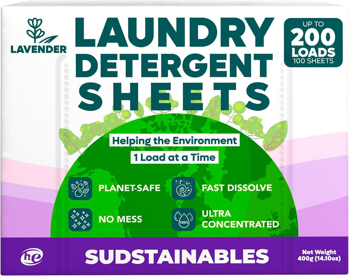 Sudstainables Laundry Detergent Sheets (200 Loads) – Eco-Friendly, Plastic-Free, Zero Waste, Laundry Washing Machines Soap Sheets; Dissolvable, Space-Saving Strips for Travel (Lavender)