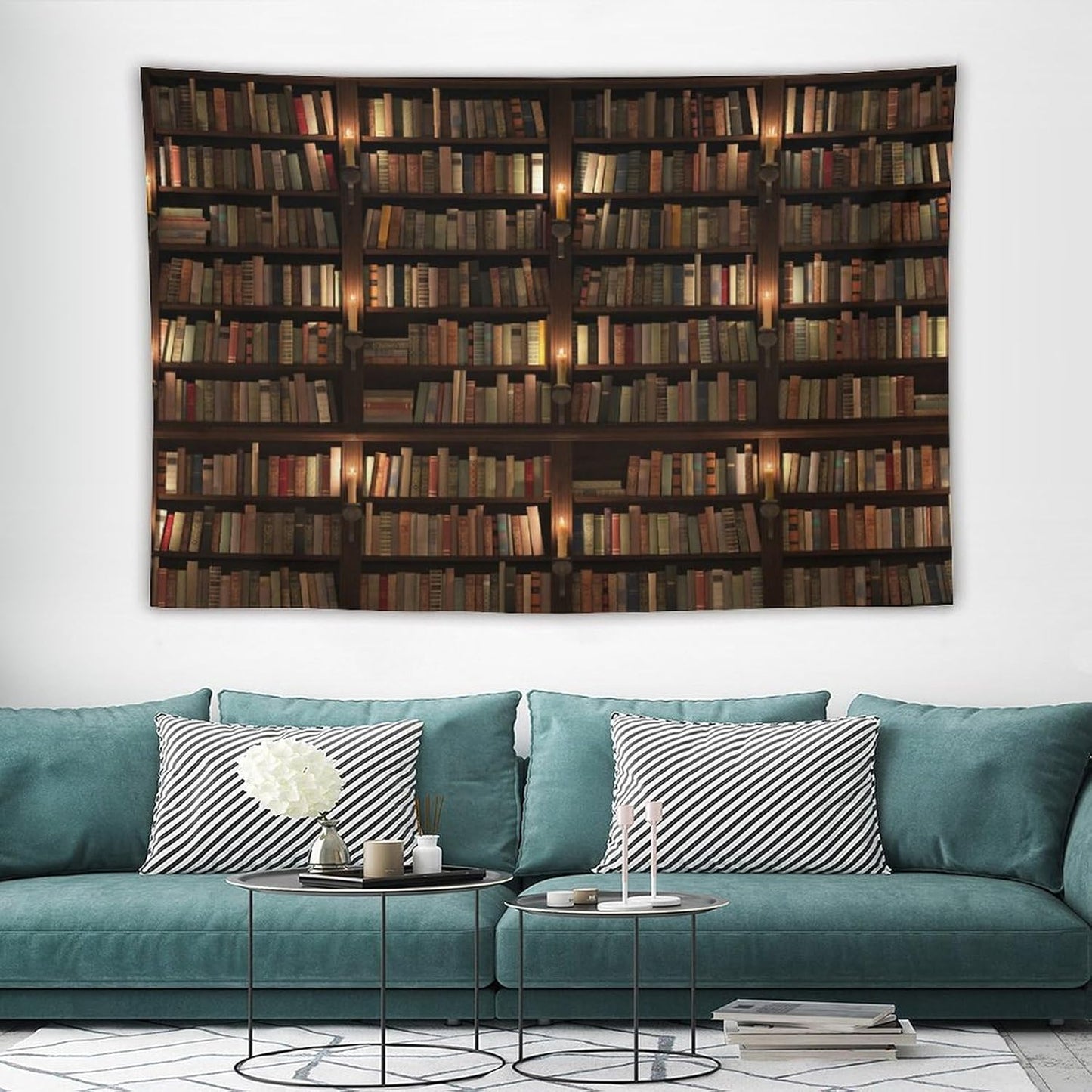 Kurtect Bookshelf Tapestry,Retro Library Bookcase Antique Mid Century Pattern Print Tapestries for Party Beach Picnic Blankets Tablecloths Living Room Wall Deocr, 60x90 in