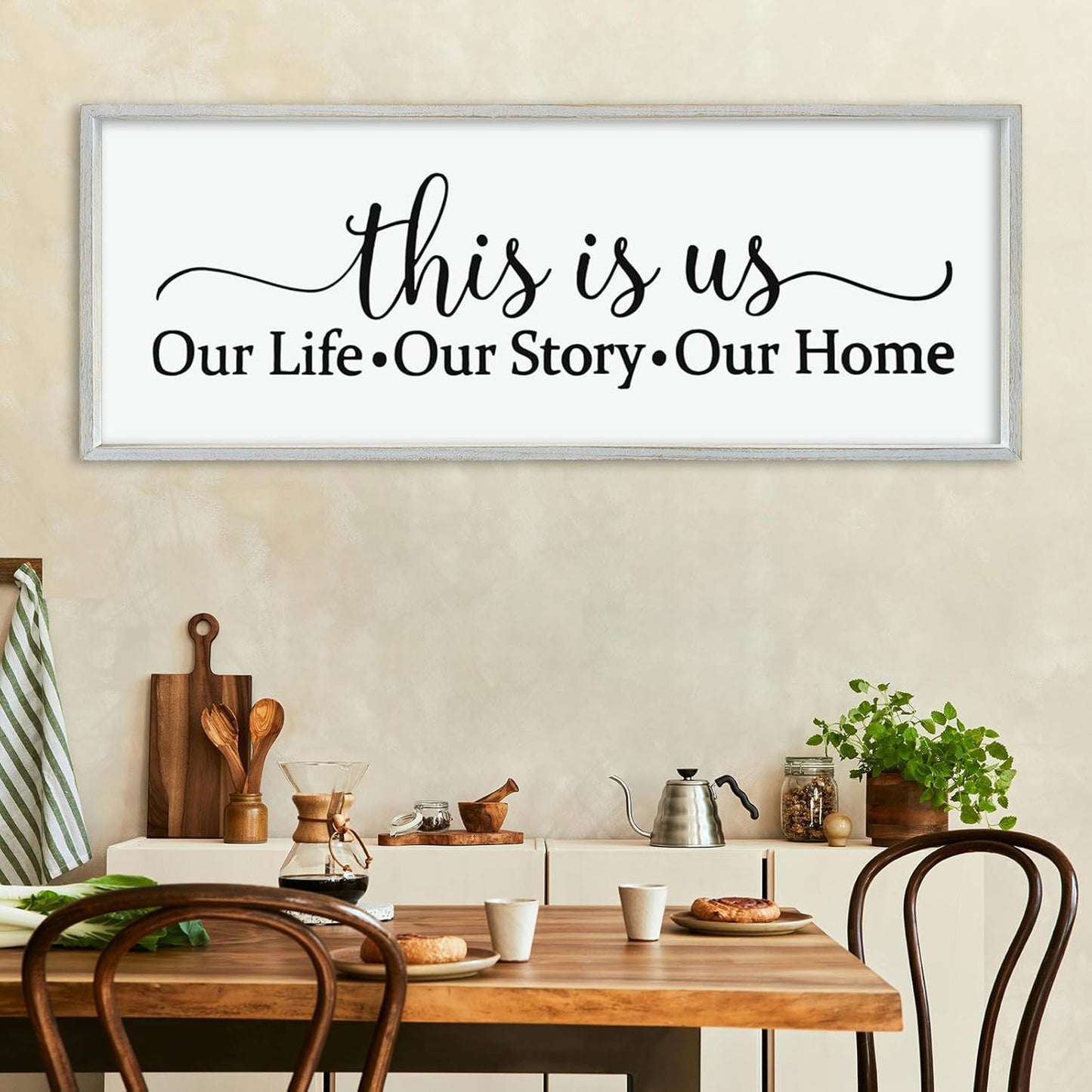 LuZhiQiang This Is Us Sign Wall Decor 40"×15" for Bedroom Family Sign Large Framed Wooden Wall Hanging Art (White)