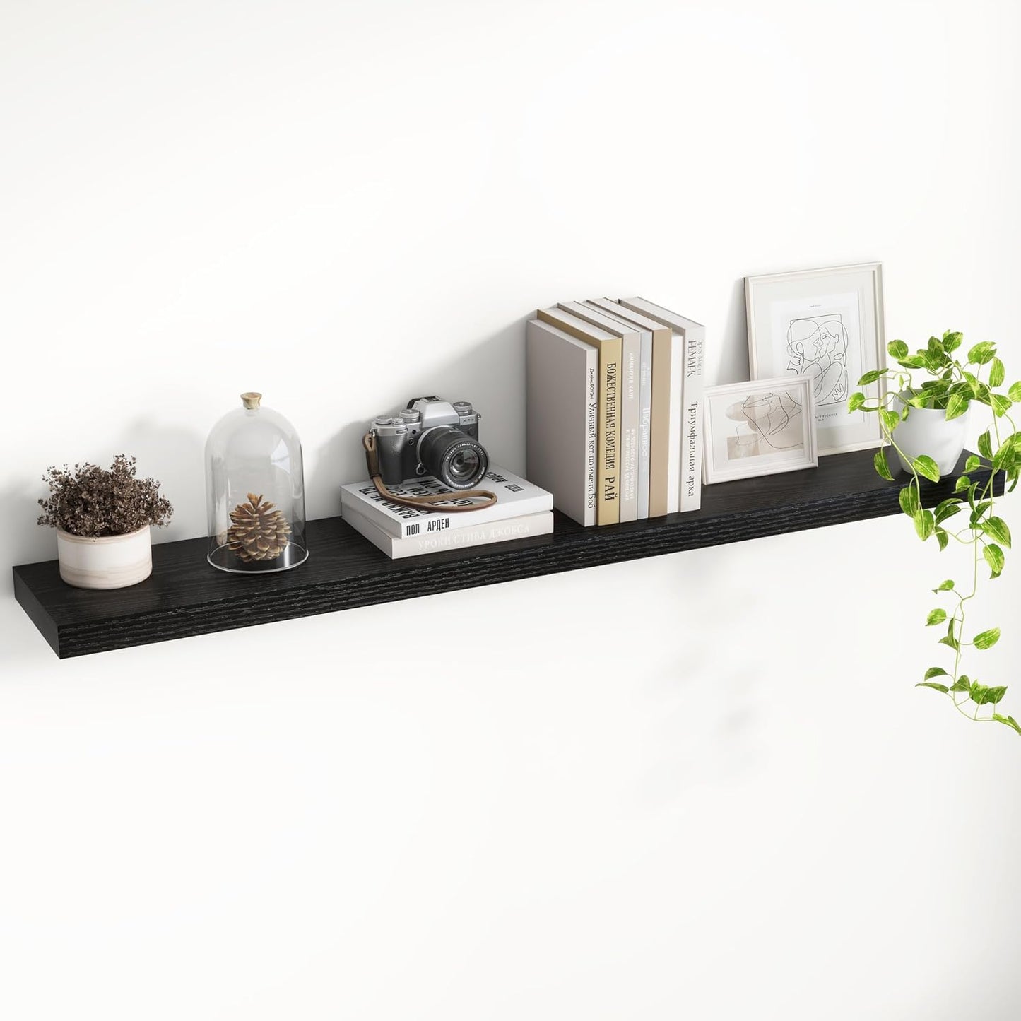 48 Inch Floating Shelves, 8 Inch Deep Floating Shelves for Wall, Hanging Shelf with Invisible Brackets, Deep Shelves for Bathroom, Bedroom, Living Room, Black, Set of 1