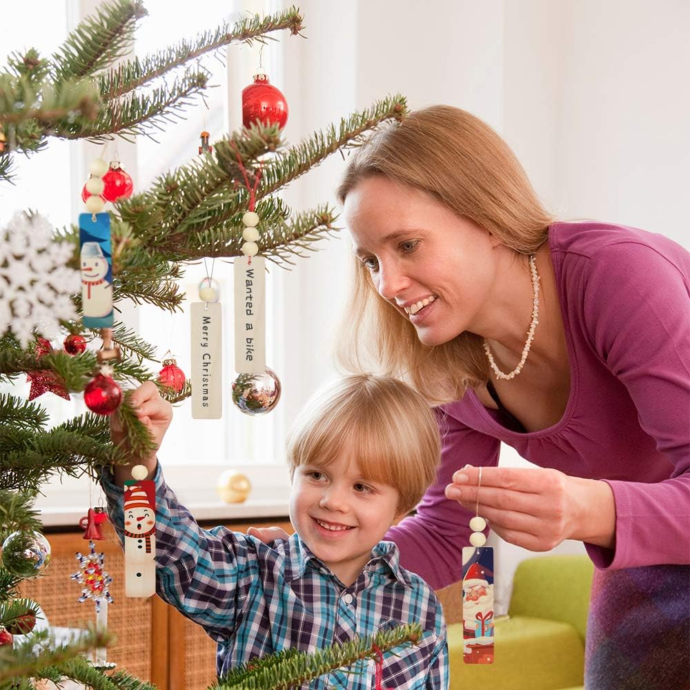 20pcs Wooden Tags with Holes & 50pcs DIY Craft Beads for Wooden Blank Hanging Tags Ornaments with Ropes - Wedding & Birthday Party Decoration