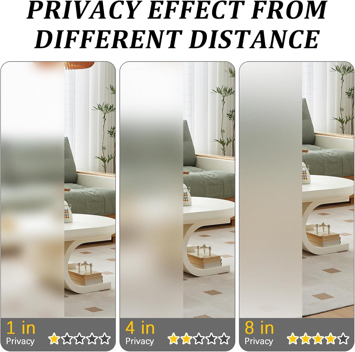 Window Privacy Film, Frosted Glass Static Cling Non-Adhesive Window Cover For Bathroom UV Sunlight Blocking Heat Control For Home Decorative Frosting Pure Matte White Size 23.6 x 157.4 Inches