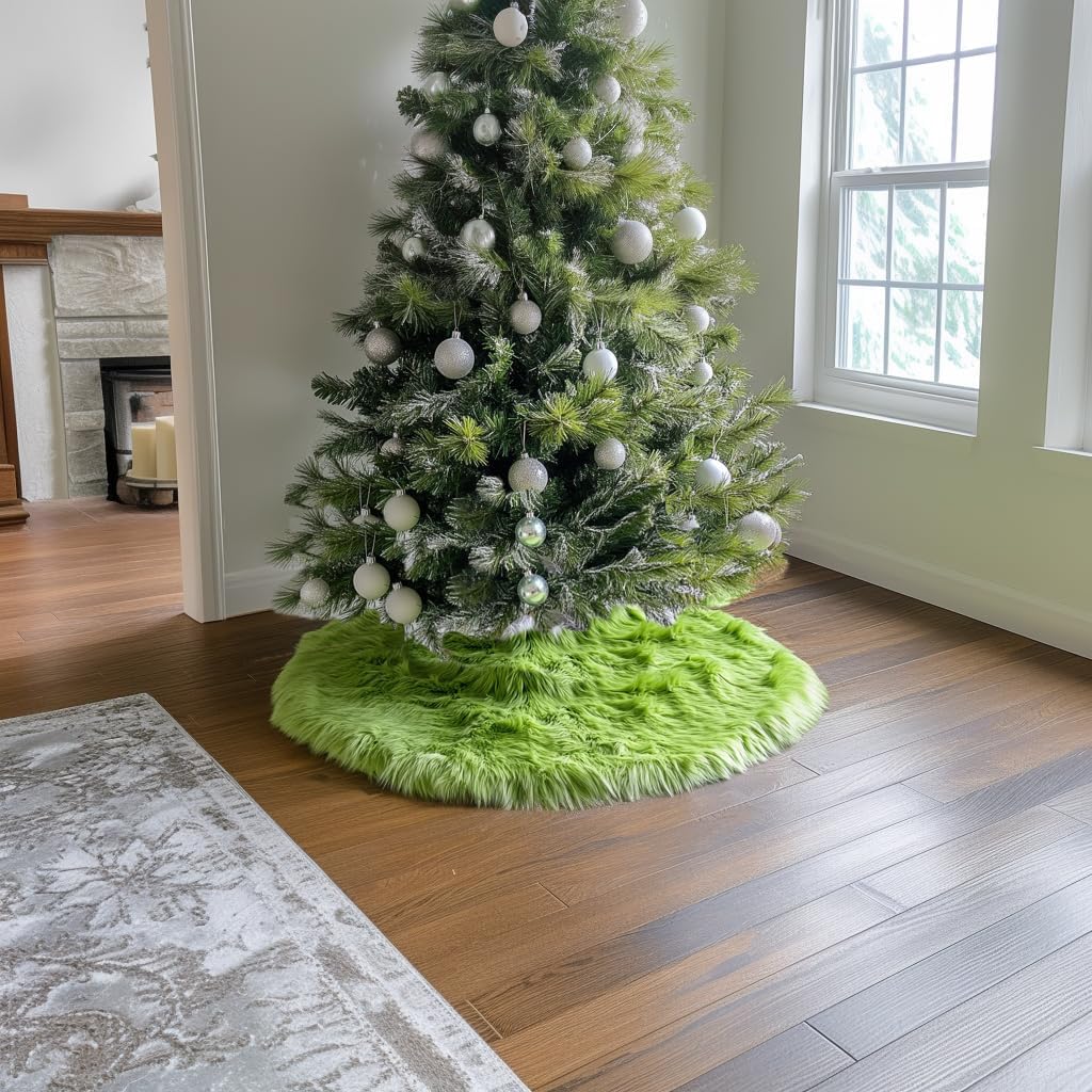 AISENO 60 Inch Green Christmas Tree Skirt Plush Decoration for Merry Christmas Party - Faux Fur Christmas Tree Skirt Decorations