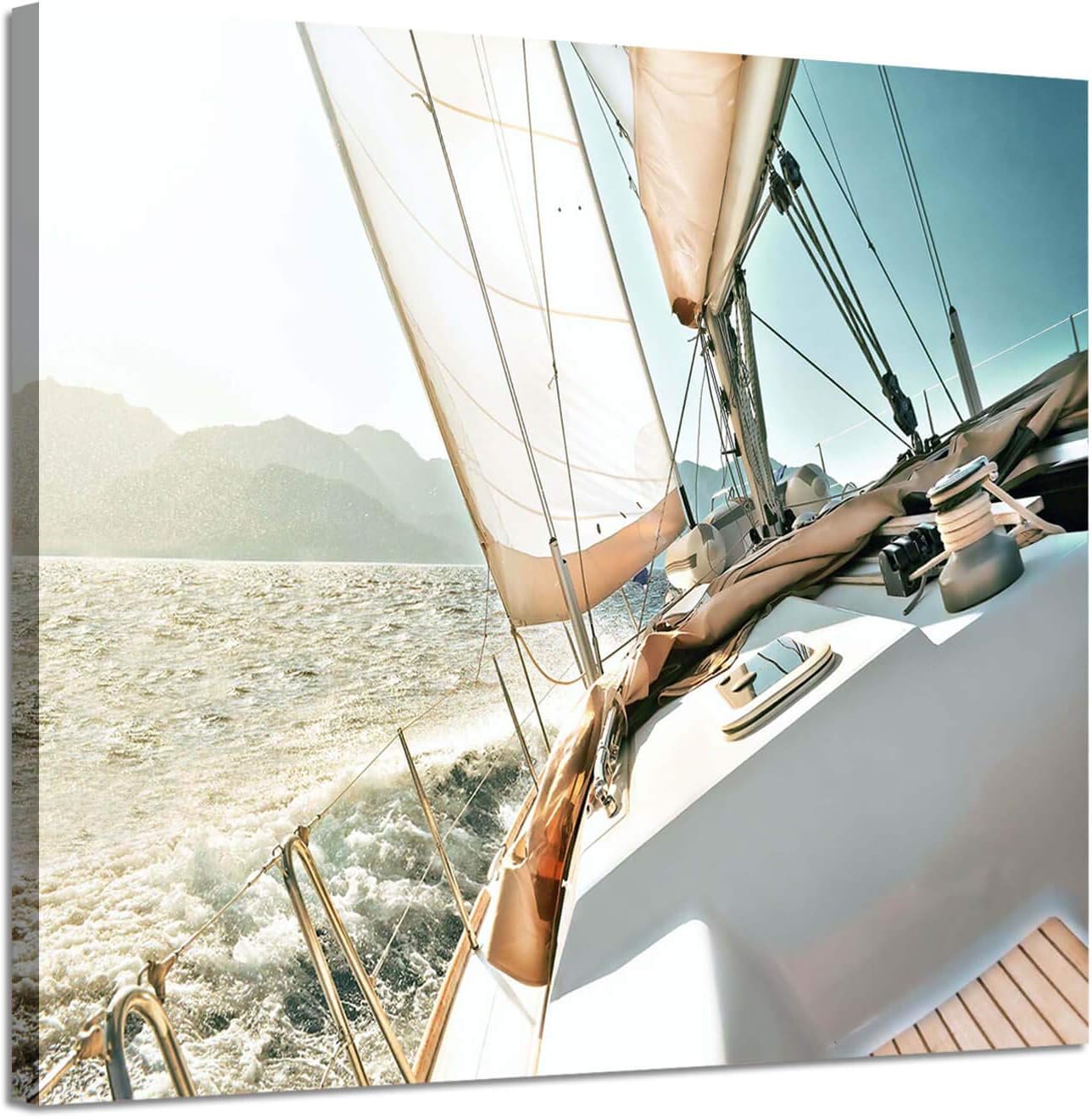 ARTISTIC PATH Sailboats Pictures Seascape Arts Paintings: Nautical & Sea Artwork Printed on Wrapped Canvas for Bathroom (24" W x 18" H, Multi-Sized)