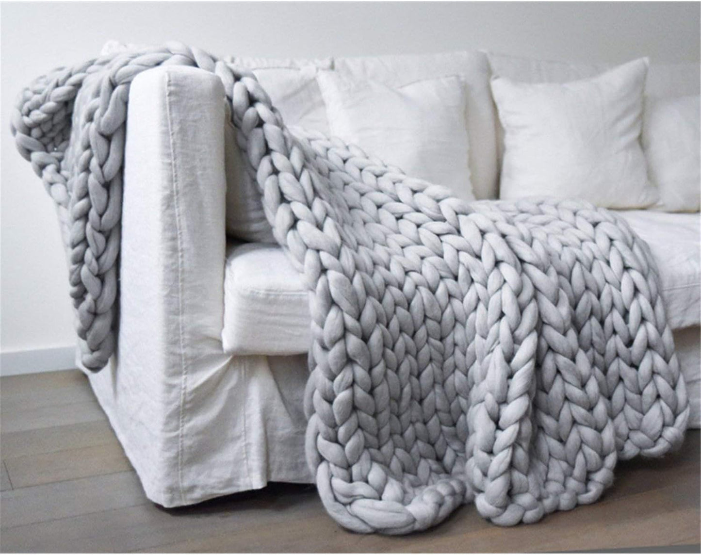 Chunky Knit Blanket Soft Handmade Knitting Throw for Bedroom Sofa Decor Super(Light Gray 47"x60")