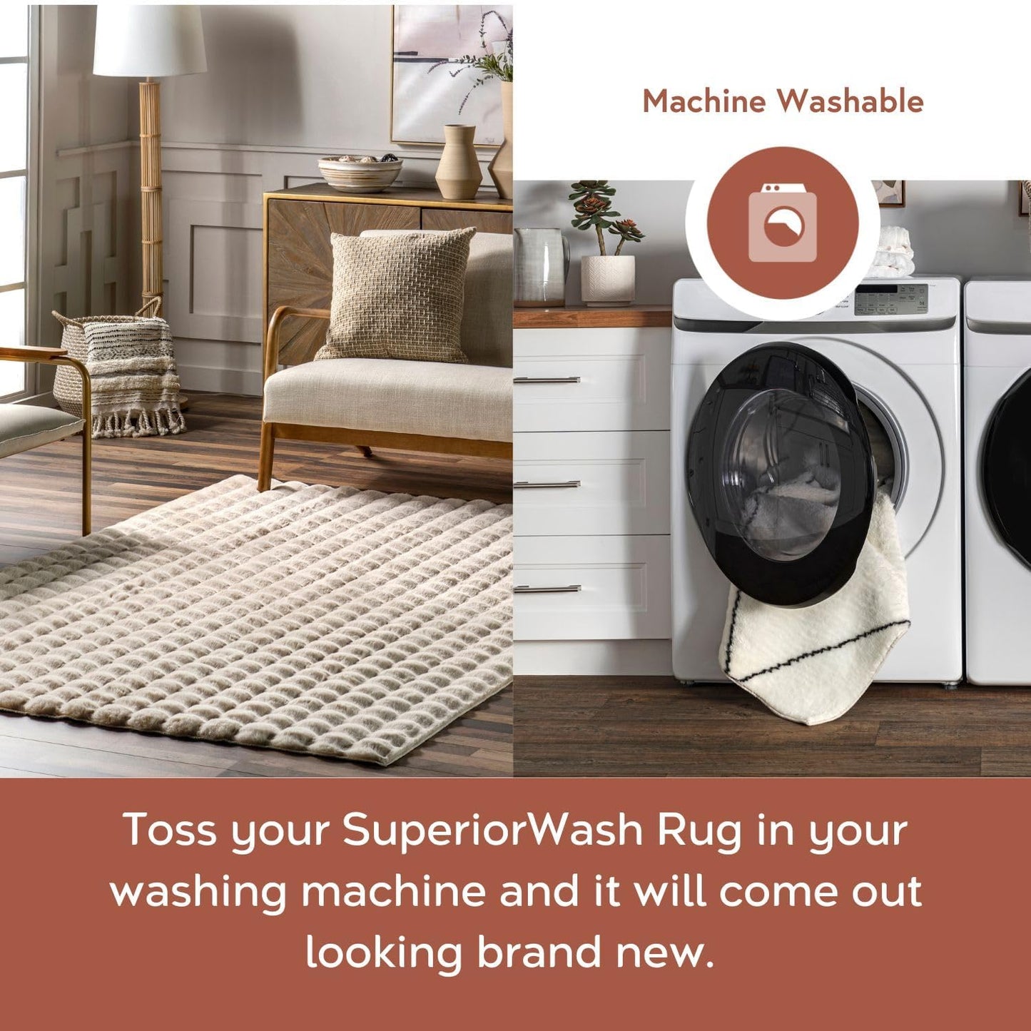 nuLOOM Jeni Solid Faux Rabbit Machine Washable Area Rug, Round 5, Beige